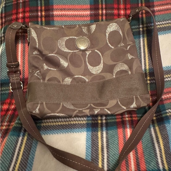 Coach cross body! Silver and shiny! Perfect for the holidays! Canvas strap! - Picture 3 of 3